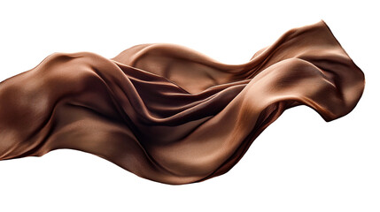 Floating silk fabric color chocolate brown, flies in the air on a transparent background. Generative AI	