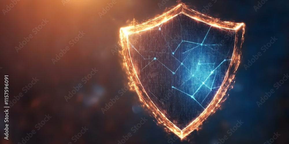 Aufkleber a glowing digital shield with a network-like pattern, symbolizing protection and cybersecurity. conc