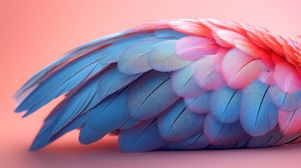 Obraz premium A close-up of colorful feathers showcasing a blend of pink and blue hues.