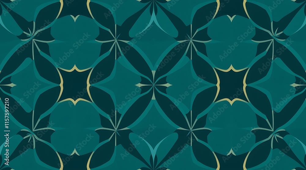 Poster seamless teal geometric pattern: a captivating pattern with a mesmerizing interplay of teal and gold