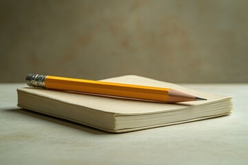 Minimalist composition featuring blank notebook and sharpened pe
