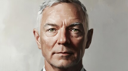Portrait of a Mature Man with Gray Hair and Green Eyes