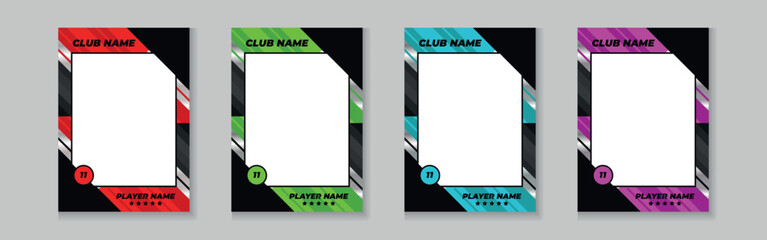 Photo frame or border collection for hockey, basketball and football player, trading card template design for sports, picture frame for player performance, sports flyer design, template eps 10.	