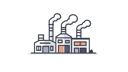 A simple outline of a factory with smoke rising from its chimneys