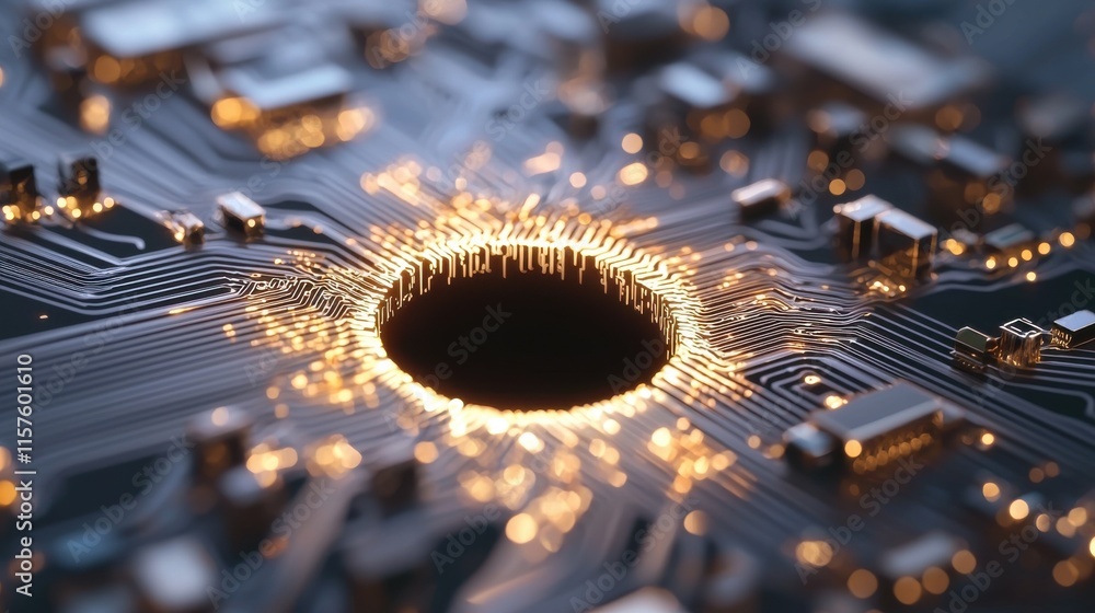 Poster digital circuit keyhole symbolizing data exploration in technology environment with abstract viewpoi