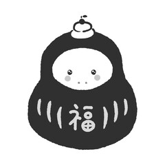 鏡餅を頭に乗せた福だるまの着ぐるみを着たかわいいヘビ - 巳年 /2025年の干支の年賀状素材