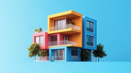 A minimalist isometric building clipart with bright colors