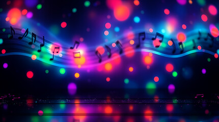 Obraz premium A music background glowing with bioluminescent colors, showcasing natural light effects, a vibrant glow, and graceful, elegant features