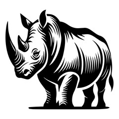 Black and white vector rhino logo on a white background.