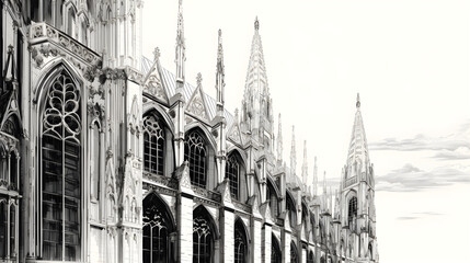 Fototapeta premium Design and Visual Drawing: Elaborate Gothic Cathedral Exterior with Intricate Details