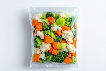 Fresh mixed vegetables in clear bag showcasing vibrant colors an