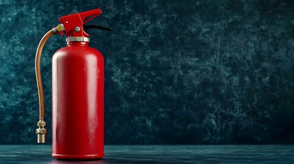 Obraz premium Indoor Red Fire Extinguisher, prominently displayed against a simple background, emphasizing safety measures in an interior environment.