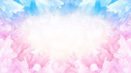 Fototapeta premium Abstract Crystal Frame: A mesmerizing backdrop of iridescent crystals, radiating in soft hues of pink and blue, creates a dreamy and ethereal frame for your design. The center is left open.