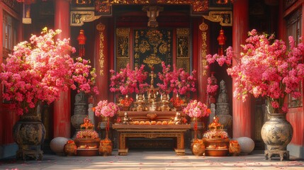 Fototapeta premium Festive digital art of chinese new year temple offerings in a cultural setting