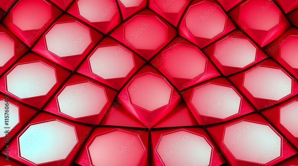 Poster abstract geometric pattern in red: a mesmerizing close-up shot of a repeating geometric pattern, sho