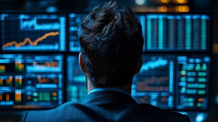 Data Analyst Reviewing Market Trends with Wide Monitor