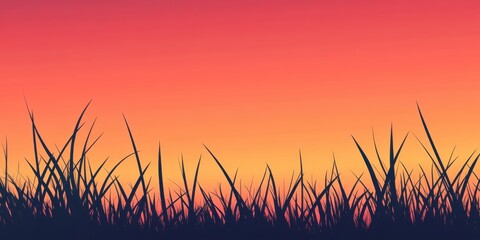 Obraz premium Vibrant sunset behind silhouetted grass blades underneath colorful sky