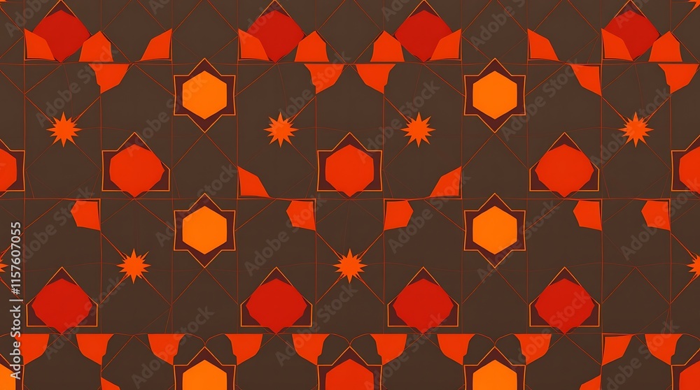 Poster geometric pattern in red and orange tones: a seamless pattern featuring red and orange geometric sha