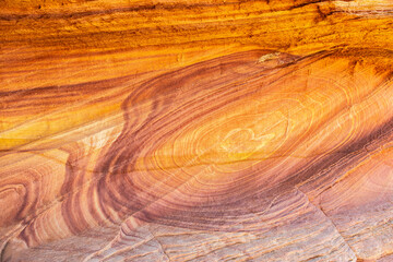 Close-up of swirling patterns in golden desert sandstone