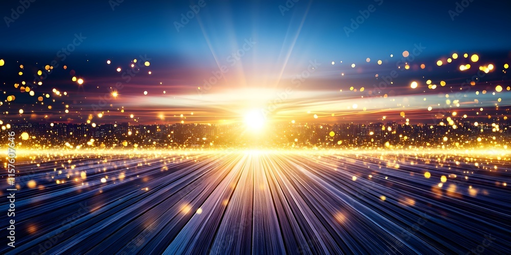 Aufkleber a vibrant sunset with rays of light and sparkling effects, creating a dramatic and colorful atmosphe