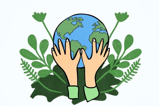 Save the Planet Illustration with Green Nature Elements
