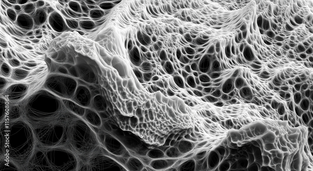 Aufkleber 3d rendering of an abstract black background with flowing waves of particles and dots, embodying a f