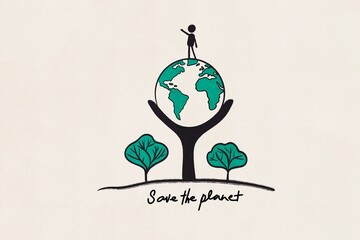 Illustration of Earth with Person Promoting Save the Planet Theme