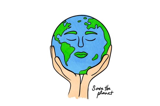 Save the planet illustration depicting Earth in caring hands