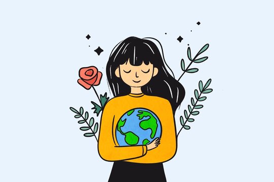 Woman Embraces Earth in Save the Planet Illustration