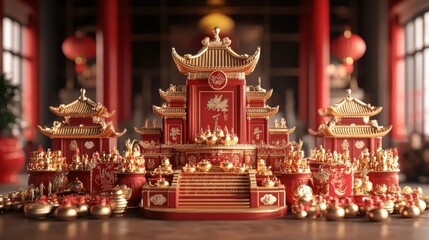 Obraz premium Celebrating chinese new year auspicious symbols in a traditional setting