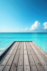 Obraz premium Gray weathered pier deck, blue ocean waves, summer sky , grey, wharf