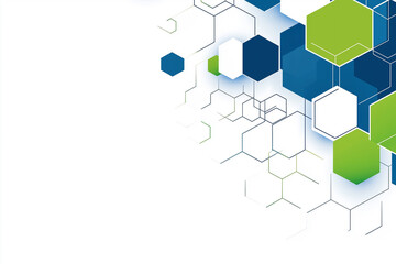 Obraz premium Futuristic Vector Banner with Bold Blue and Green Hexagonal Pattern on a White Background for Tech and Business Themes