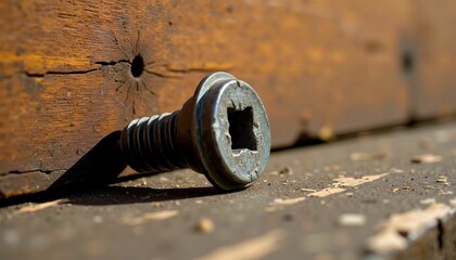 Rustic Vintage Metal Bolt on Weathered Wooden Surface