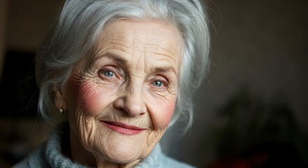 Portrait of a mature caucasian woman with silver hair and warm smile