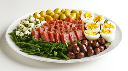 Colorful and Healthy Tuna Salad with Eggs and Olives