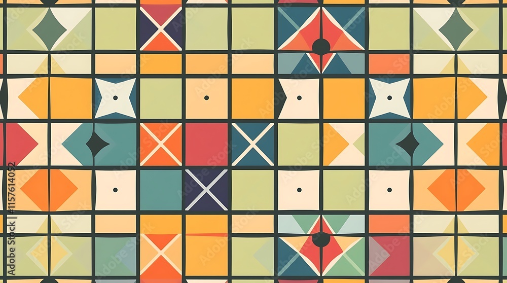 Aufkleber geometric abstract pattern: vibrant colors and simple shapes create a mesmerizing abstract pattern, 