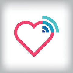Wireless technology and network logo design with creative heart. It has a linear design and flat style. vector flat style. suitable for company