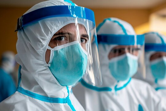 Health workers in protective gear preparing to assist patients during a crisis - Powered by Adobe