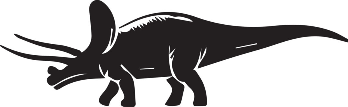 black triceratops silhouette, prehistoric animal clip art preview