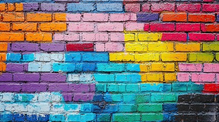 Fototapeta premium Colorful abstract mural on a brick wall showcasing vibrant artistic expression