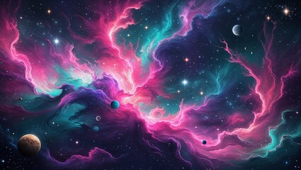 Celestial Symphony: A Cosmic Journey Through Colorful Nebulae and Twinkling Stars"