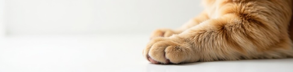 A cat's paw leans on a white background with a subtle shadow effect, background, wildlife