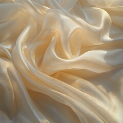 An artistic still life of translucent ivory fabrics intertwined with metallic objects, realistic focus and soft bokeh effects