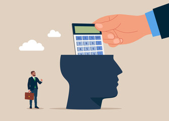 Calculating with the brain. Interest, financial and mortgage rates. Budget management concept. Financial calculation of money. Tax time. Flat vector illustration