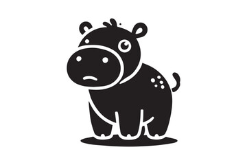 Fototapeta premium simple black an white cute baby hippo animal vector silhouette isolated on a white background