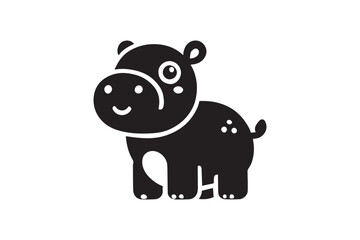 simple black an white cute baby hippo animal vector silhouette isolated on a white background