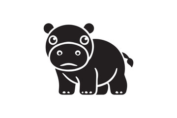 simple black an white cute baby hippo animal vector silhouette isolated on a white background