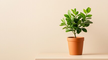Single Green Plant in Terracotta Pot on Table