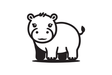 simple black an white cute baby hippo animal vector silhouette isolated on a white background