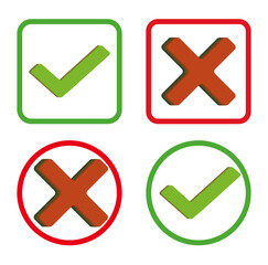 Checkmark and Cancel cross symbols button or icon 3D Vector Design